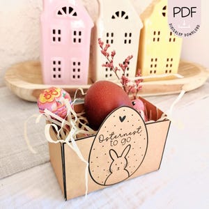 Druckvorlage Ostern Osternest to go Schachtel  Tischdeko Ei Geschenk Ostern Osterhasen PDF in A4 Vorlage zum ausdrucken + Gewerbelizenz