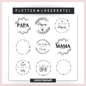 Plotterdatei Mama Papa Oma Opa Kranz 30 SVG PNG DXF  Plotterdatei  Kranzliebe Muttertag, Vatertag Schriftzüge + Gewerbelizenz