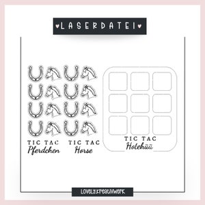 Laserdatei Tic Tac Toe Pferd Spiel  Geburtstags Aktivität Mitbringsel Lasercut SVG Spiel Mädchen Kinder + Gewerbelizenz