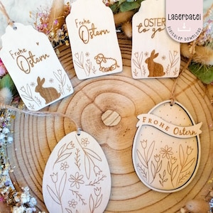 Fichier laser Pendentif de Pâques Décoration d'oeuf de lapin de Pâques Pendentif de Pâques coeurs fleurs sauvages de printemps 5 Fichier laser SVG + licence commerciale