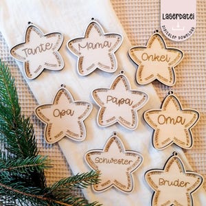 Laserdatei Weihnachtsbaumanhänger Sterne Familie Opa Oma Mama Papa Geschwister Tante Onkel Geschenk Advent  Schmuck SVG + Gewerbelizenz