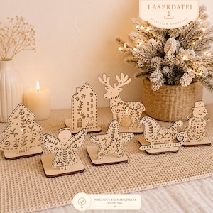 Portavelas navideño estilo hygge escandinavo boho, cabaña navideña de invierno, madera contrachapada de 3 mm, 7 archivos SVG, DXF + licencia comercial
