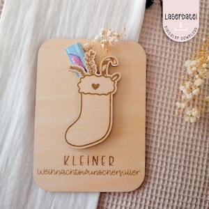 Laserdatei kleiner Weihnachtswunscherfüller Weihnachten Weihnachtsstrumpf Geldgeschenk Holz Karte SVG  Laserdatei + Gewerbelizenz