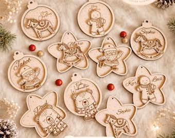Laser file Christmas pendant personalized bauble Christmas tree ornament Santa polar bear Dala horse gingerbread man gift 10 SVG + commercial license