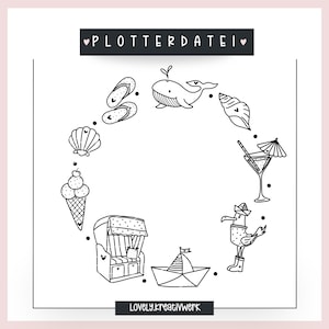 File plotter estate mare illustrazioni marittime anello barca gabbiano sedia da spiaggia decorazione incisione laser SVG + PNG decorazione + licenza commerciale