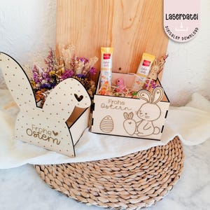 Archivo láser Pascua Caja nido de Pascua Orejas de conejo Decoración de conejo de Pascua Caja de regalo 3 mm 2 Archivo láser SVG + licencia comercial