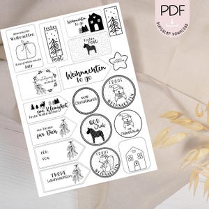 Weihnachten Geschenkeanhänger PDF Vorlage zum ausdrucken Dala Frohe Weihnachten to go Illustration + Gewerbelizenz