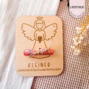 Laserbestand kleine wensvervuller Kerstwensvervuller Kerstengel geld cadeau houten kaart SVG laserbestand + commerciële licentie