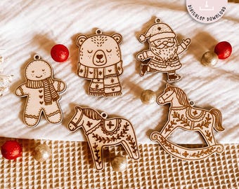 Laser file Christmas Christmas tree decoration pendant Santa polar bear Dala horse gingerbread man gift 5 SVG + commercial license