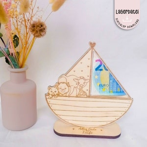Fichier laser argent cadeau baptême bateau arche animaux communion bois fichier laser SVG pour contreplaqué 3 mm + licence commerciale