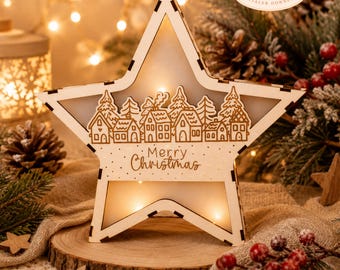 Laserdatei Weihnachten Leuchtstern Merry Christmas Häuschen Winterstadt Hygge Weihnachten Deko Advent SVG + DXF + Gewerbelizenz