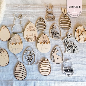Fichier laser Pendentif de Pâques Décoration d’œufs de lapin de Pâques Pendentif de Pâques coeurs fleurs sauvages de printemps 17 Fichier laser SVG + licence commerciale