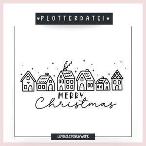 Plotter file cottage winter Merry Christmas Christmas snow fir tree lantern illustrations SVG + PNG laser engraving + commercial license