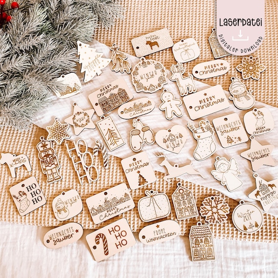 Laserdatei Weihnachten Anhänger Geschenk Nikolaus Christmas Tags Laserdatei Lasergravur Winter Deko XXL Set SVG + Gewerbelizenz