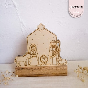Archivo láser Belén navideño pequeño para bloques de 16 cm de ancho decoración Adviento Jesús niño Belén navideño para madera contrachapada de 3 mm SVG + licencia comercial