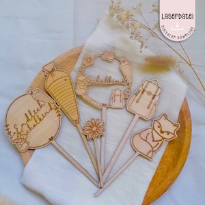 Fichier laser gâteau topper inscription scolaire décoration SVG e fichier laser enfin écolier 2024 cartable cartable renard + licence commerciale