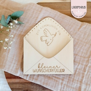 Fichier laser petit exauceur de souhaits cadeau d'argent pour la communion colombe enveloppe en bois fichier laser SVG + licence commerciale