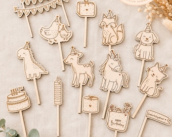 Laser file birthday cake topper children animals with hats 14 SVG + DXF laser file + commercial license