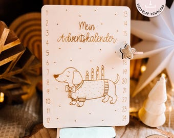 Laser file Advent calendar Dachshund Advent countdown with stand Star Christmas Dachshund Laser file 3 mm wood SVG, DXF + commercial license