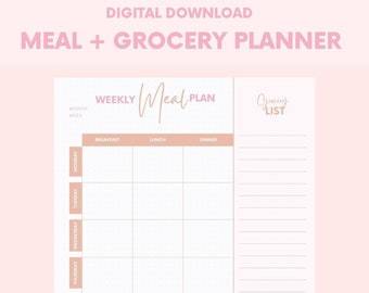 MEAL PLANNER, groceries planner, weekly planner, recipe planner, health planner