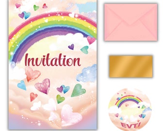 10 Invitation Anniversaire Arc-en-ciel, carte invitation Arc-en-ciel en français, invitation à gratter pour filles