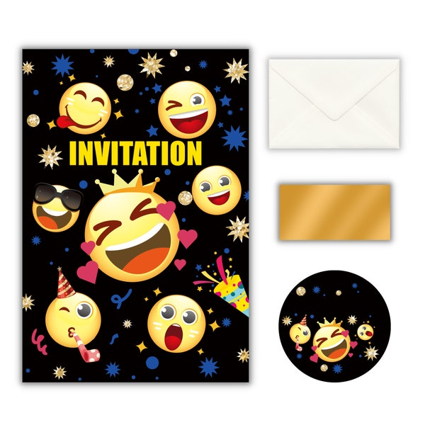 10 Cartes Invitation Anniversaire Thème Emoji - Invitations Mixtes Émoticônes Festives en Français