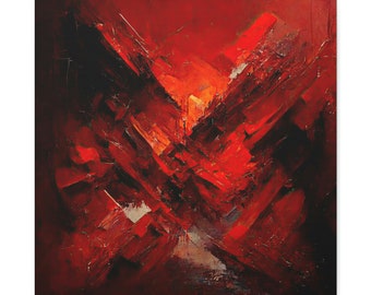 Abstract Red Oil on Canvas