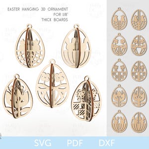 Adorno colgante de Pascua SVG, archivo cortado con láser de huevos de Pascua colgantes, SVG de huevos de Pascua 3D, archivo cortado con láser de Pascua, Glowforge de Pascua