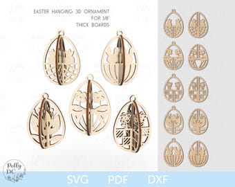 Easter Hanging Ornament SVG, Hanging Easter Eggs laser cut file, 3D Easter Eggs SVG, Easter laser cut file, Easter Glowforge