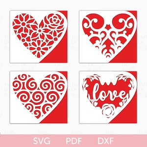 Valentinstag Papercut Karte SVG, Valentinstag Herzen Karte svg, Herz Kartenvorlage, Valentines Cutouts svg, Cricut Silhouette Dateien