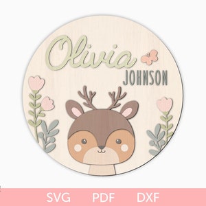 Baby Reh Kinderzimmer Zeichen svg, Baby Namensschild svg, Baby Deer Kinderzimmer Zeichen svg, Baby Deer rundes Schild svg, Kinderzimmer Laser geschnitten Zeichen