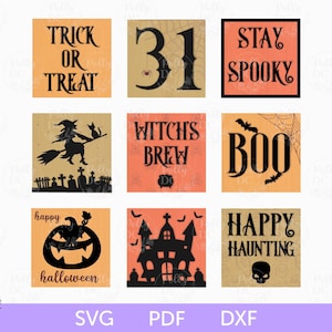 Halloween Mini signes svg fichier découpé au laser, inserts interchangeables Halloween, inserts Halloween échelle penchée, Halloween signes svg coupe fichier