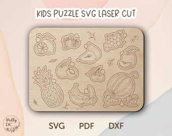 Fruits Puzzle laser cut file, Montessori Educational toy SVG, Toddler Puzzle toy laser cut file, Kids Puzzle toy SVG, Glowforge SVG