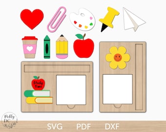Teacher sticky note holder svg laser cut file, Teacher appreciation gift bundle SVG, Personalized teacher gift, School desk decor svg