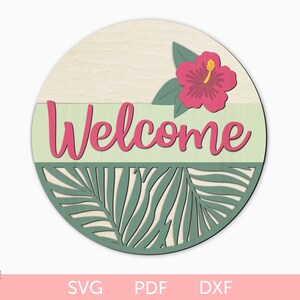 Welcome door hanger svg laser cut file, Summer door hanger svg, Flower door round sign svg, Welcome door hanger glowforge