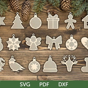 Christmas Cross Stitch Blanks SVG laser cut file, Laser cut Christmas Tree ornaments, Cross Stitch Christmas ornaments SVG laser file