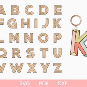Archivo svg cortado con láser para llavero con letras, archivo svg cortado con láser para llavero con alfabeto, archivo svg láser para llavero con iniciales, llavero DIY, llavero con monograma SVG glowforge
