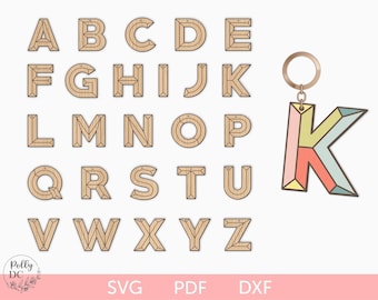 Porte-clé lettre découpé au laser fichier svg, fichier laser porte-clé alphabet, svg laser porte-clé initial, bricolage porte-clé, monogramme porte-clé SVG glowforge