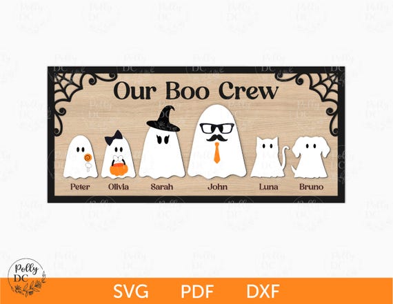 Halloween Family sign cut file, Halloween ghost svg, Boo Crew SVG, Ghost family laser cut file, Halloween Sign SVG, Halloween laser cut file