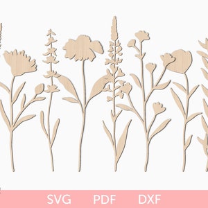 Pacote svg de flores silvestres, arquivo de corte a laser de flores silvestres, modelo de flores silvestres de madeira, svg de flores silvestres, arquivo svg Glowforge, arquivo svg Cricut