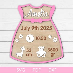 Baby Announcement Sign, Metric Birth Stats Laser cut file, Birth Details Digital Cut File, Layered Newborn chart SVG, Glowforge SVG File