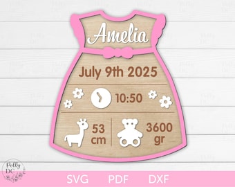 Baby Announcement Sign, Metric Birth Stats Laser cut file, Birth Details Digital Cut File, Layered Newborn chart SVG, Glowforge SVG File