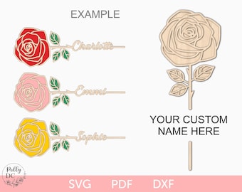 Personlig ros SVG laserfil, Ros med anpassat skuret namn svg laserfil, Gåvoros svg laserfil, Layered rose laserskärning, Mors dag
