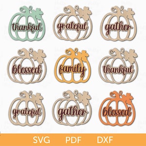 Thanksgiving Tischdekoration SVG, Dankbar Dankbar gesegneter Kürbis Tischdekoration Schnittdatei, Thanksgiving Ausschnitte, Glowforge Herbst, Tischdekoration SVG