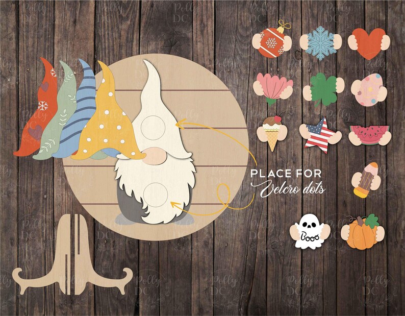 Gnome SVG Laser Cut File, Interchangeable Seasonal Gnome With Stand SVG ...
