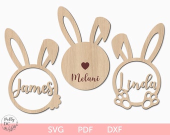 Bunny Easter name tags SVG, Personalized Easter tags svg, Bunny easter tags, Easter laser file, Easter svg, Easter Glowforge,Easter tags svg