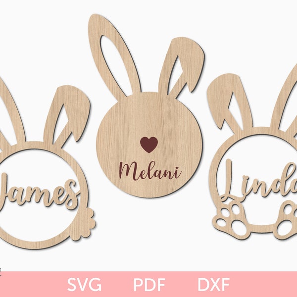 Bunny Easter name tags SVG, Personalized Easter tags svg, Bunny easter tags, Easter laser file, Easter svg, Easter Glowforge,Easter tags svg