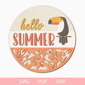 Hello Summer door hanger svg laser cut file, Summer door hanger svg, Welcome door round sign svg, Welcome door hanger glowforge