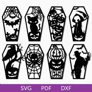 Ataúd de Halloween SVG, archivo de corte láser de decoración de Halloween, adorno de Halloween SVG, archivo de Halloween para Cricut, Halloween Glowforge svg