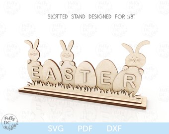 Estantería de Pascua SVG, archivo láser de decoración de Pascua, letrero de pie de Pascua SVG, decoración de repisa de Pascua SVG, Glowforge de Pascua